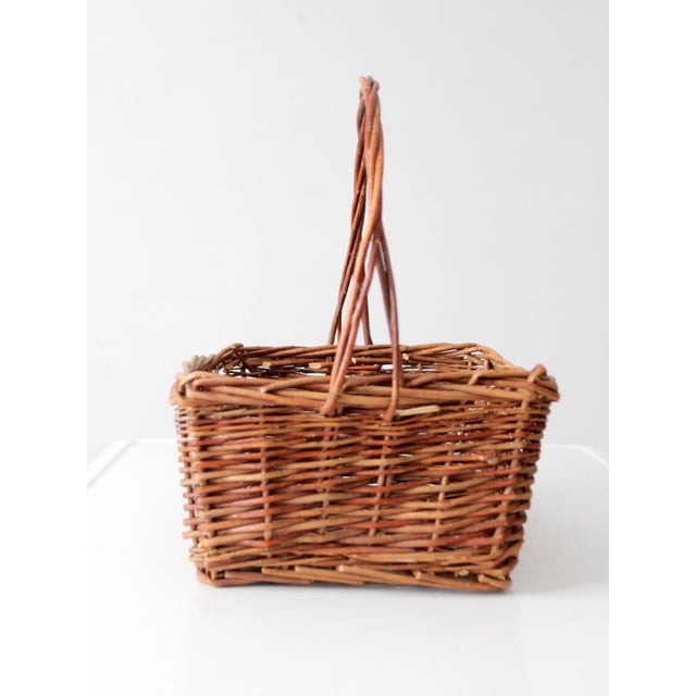 Wood Vintage Rustic Woven Willow Market Basket With Handle For Sale - Image 7 of 12