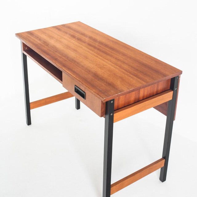 Black Vintage One-Drawer Desk in Mahogany Veneer and Beech, 1950s For Sale - Image 8 of 11