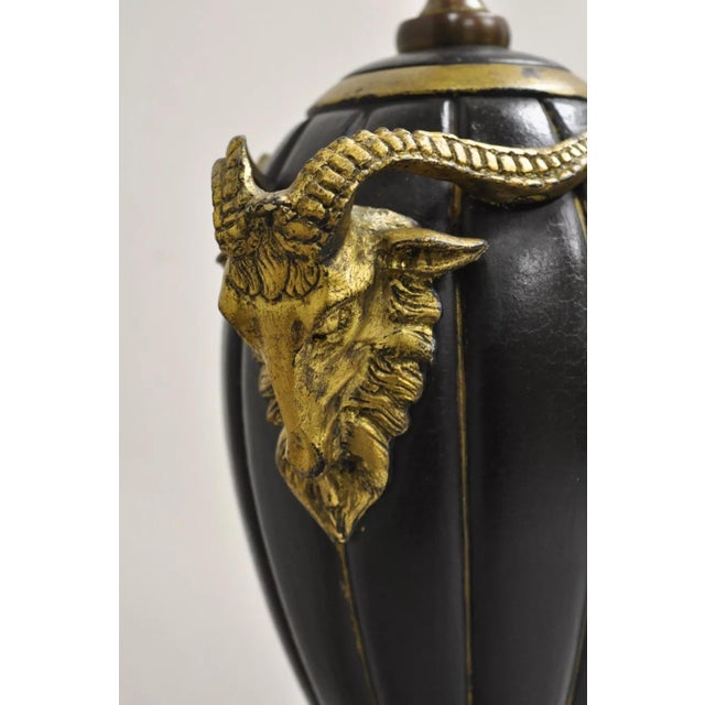 Chelsea House Inc Late 20th Century Decorator Chelsea House Neoclassical Style Black & Gold Table Lamp With Rams For Sale - Image 4 of 12