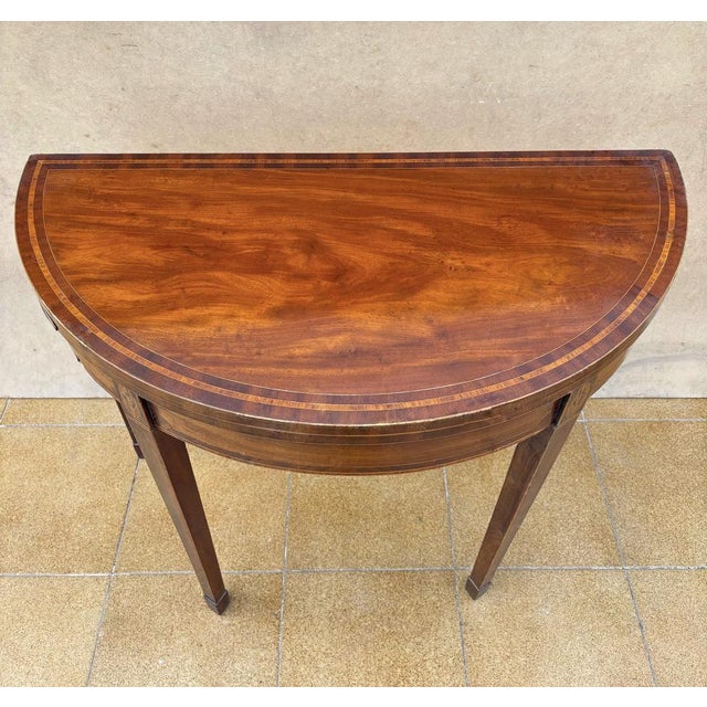 Neoclassical Demi-Lune Table with Green Leather Top, 1940s For Sale - Image 11 of 13