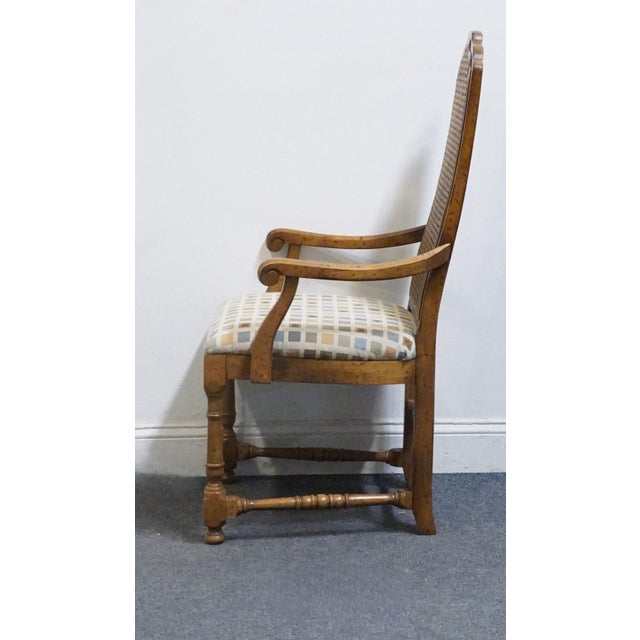 Wood Drexel Furniture Bishopsgate Collection Solid Walnut English Tudor Style Cane Back Dining Arm Chair For Sale - Image 7 of 9