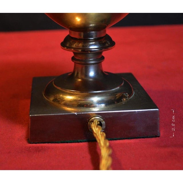 Art Deco Mid-Century Brass Table Lamp with Opaline Flame Shade, 1940s For Sale - Image 17 of 18