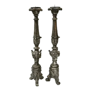 18th Century Italian Altar Gilt Candlesticks or Prickets- Set of 2
