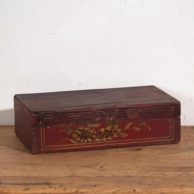 Wood Antique Hand Painted Box with Floral Details, 1900s For Sale - Image 7 of 8
