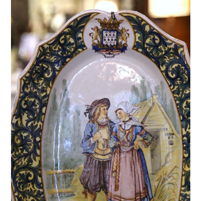 Pair 19th Century French Painted Faience Porquier Beau Quimper Wall Platters For Sale - Image 4 of 17