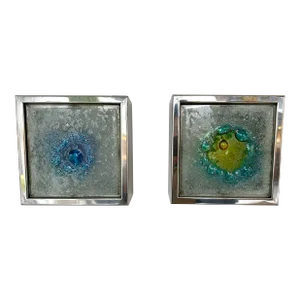 Pair of Metal Chrome Box Sconces Bubble Glass, Netherland, 1970s