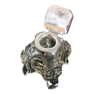 Art Deco Sterling Silver Crystal Inkwell from James Dixon & Sons, Sheffield, 1920 For Sale