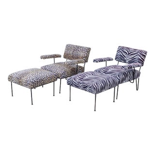 Rare Dorothy Schindele for Modern Color Inc. Iron Chairs and Ottomans - Set of 4 For Sale
