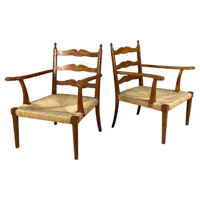 Mid-Century Modern Italian Armchairs in Woven Straw and Wood, 1940s For Sale - Image 18 of 18