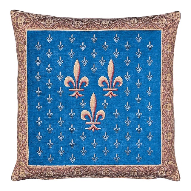 Royal Fleur De Lys Tapestry Cushion With Feather Filler - 46x46cm (18"x18") For Sale