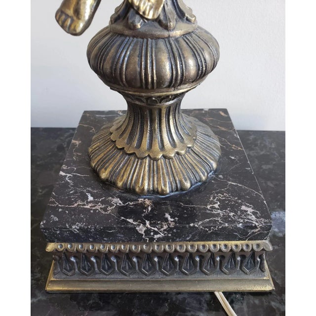 Rare Italian Candelabra Lamp with black Italian marble base. Bronze and brass cherub core and cut amber crystals. Main...