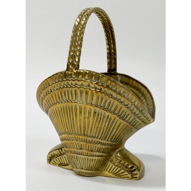 Vintage Brass Clamshell Basket Planter With Handle For Sale In Kansas City - Image 6 of 9