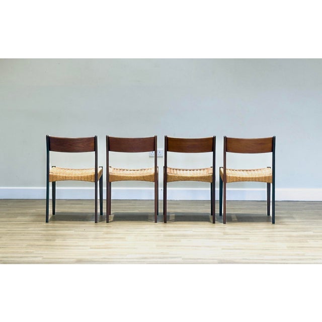 1960s Danish Chairs in Teak and Paper Cord attributed to Poul Volther, 1960s, Set of 4 For Sale - Image 5 of 14