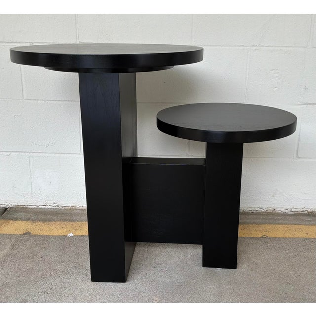 Original retail $1296, stylish Noir Company Modern Two-Tier Black Wood Side Table, showroom floor sample