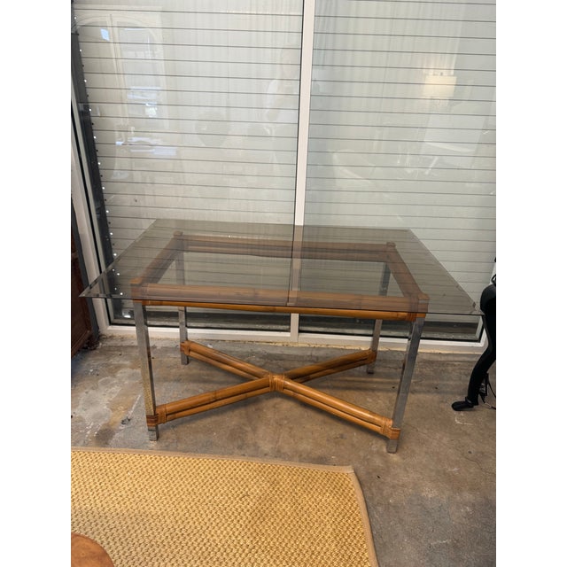 1960s Midcentury Bamboo & Stainless Steel Dining Table For Sale - Image 5 of 6