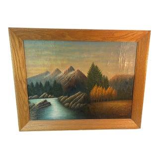 Vintage Original Oil on Canvas Mountain Scene Painting - Signed a.t. Spizzo For Sale