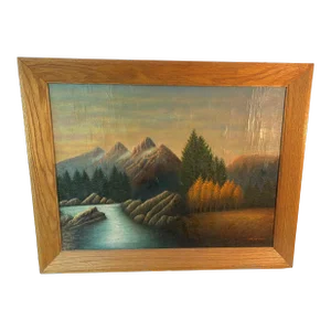 Vintage Original Oil on Canvas Mountain Scene Painting - Signed a.t. Spizzo