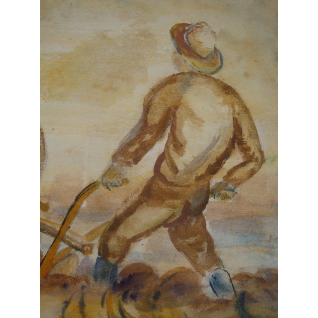 American 1940s Watercolor Painting Farm Landscape Wpa Style For Sale - Image 3 of 6