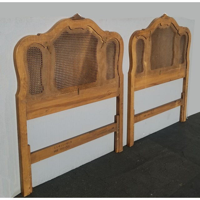 Pair of Vintage French Country Thomasville Brown Cane Twin Headboards