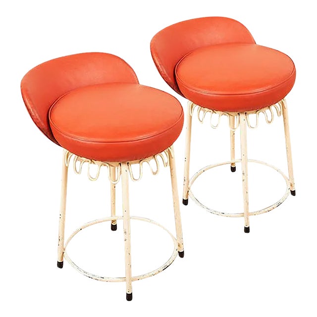 Set of White Tubular Steel Bar Chairs For Sale