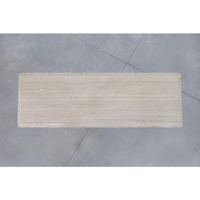 Vintage Italian Postmodern Bullnose Edge Travertine Console Table For Sale - Image 10 of 12