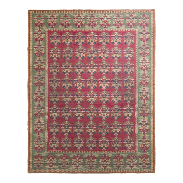 Rug & Kilim's Handwoven Vintage Midcentury Kilim Rug in Red All-Over Pattern For Sale