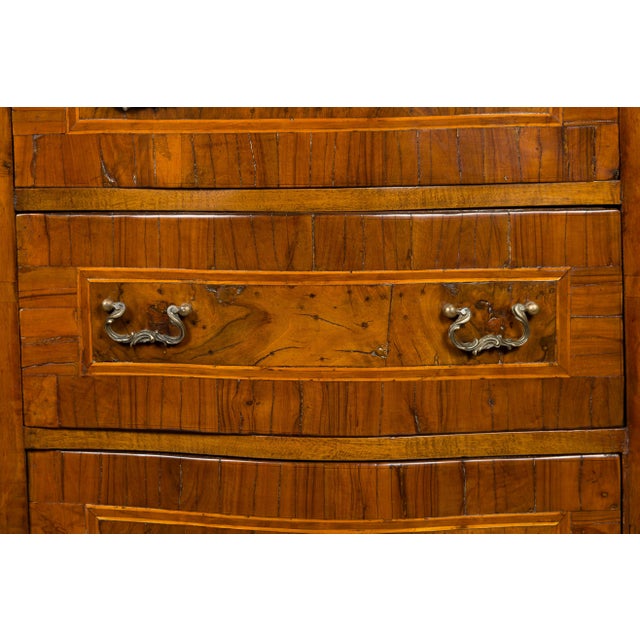 Italian 1800s Petite Walnut Three-Drawer Bow Front Chest with Banding For Sale - Image 11 of 12