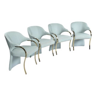 Carson’s Art Deco Whale Tale Seafoam Green and Gold Dining Chairs For Sale