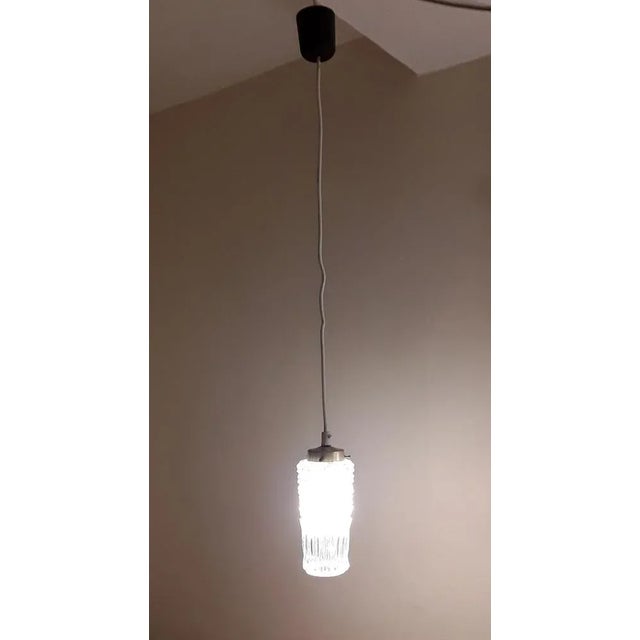 Small Cylindrical Ceiling Lamp with Relief Glass Screen of Brass Mount, 1970s For Sale - Image 4 of 5