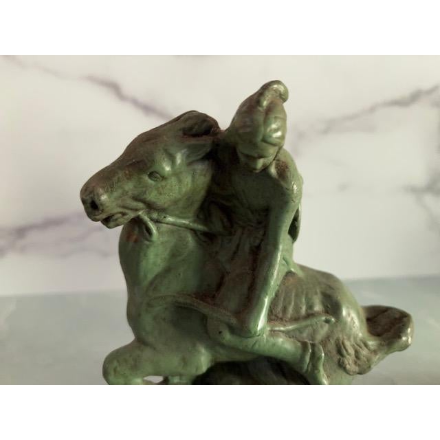 Armor Bronze 1930s Armor Bronze Native American Indigenous Rider and Horse Bookends, Pair For Sale - Image 4 of 6