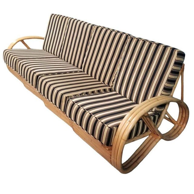 Mid-Century Modern Restored MCM 3/4 Pretzel Rattan Sectional Sofa & Recliner Chair Living Room Set For Sale - Image 3 of 9
