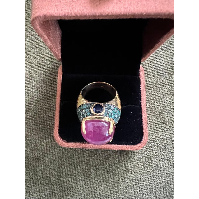 Bochic "Orient" Sapphire, Emerald & Ruby Cocktail Ring Set 18K Gold & Silver For Sale - Image 18 of 18