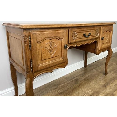 Wood Vintage French Louis XVI Style Carved Desk in Oak For Sale - Image 7 of 12