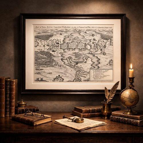 A finely detailed and historically significant copper engraving depicting the Siege of Wolfenbüttel in 1627, one of the...