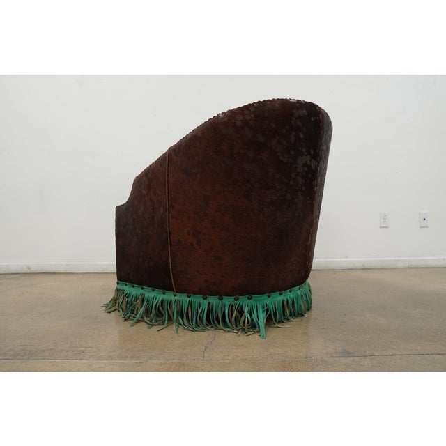 Western-Style Embossed Leather Swivel Barrel Chair For Sale - Image 15 of 16