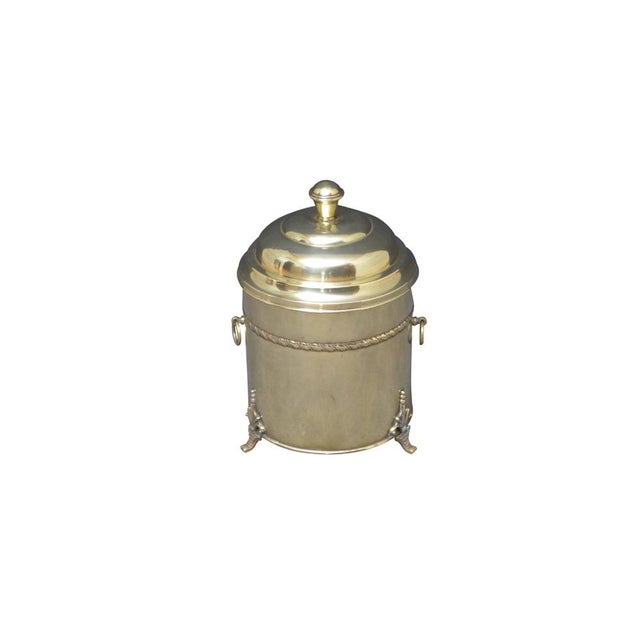 - Edwardian brass coal bin with lift up lid - Original liner and decorative band - Carrying handles and decorative feet -...
