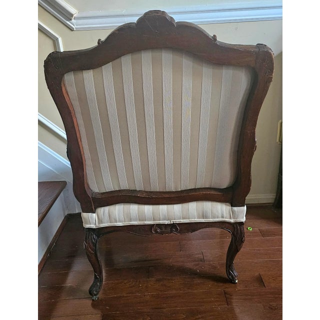 Cream Late 19th Century Louis XV Style Carved Oak and Upholstered Fauteuil For Sale - Image 8 of 12