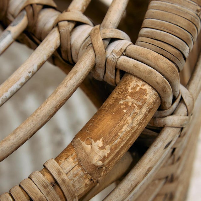 Set of Rattan and Bamboo Chair and Ottoman, 1970s For Sale - Image 9 of 18