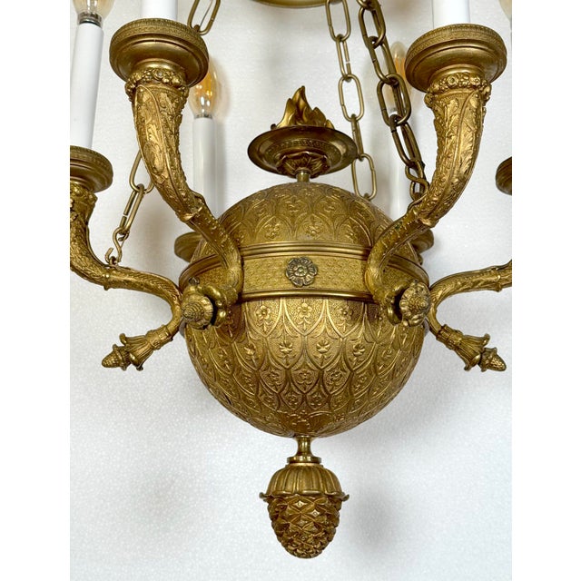 Bronze Antique Empire Bronze Ormolu Six Light Chandelier - Restored For Sale - Image 8 of 11