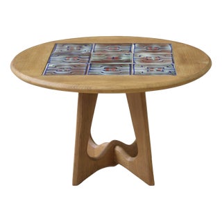 Oak Side Table by Guillerme and Chambron and Ceramic by Danikowski for Votre Maison, 1950s For Sale