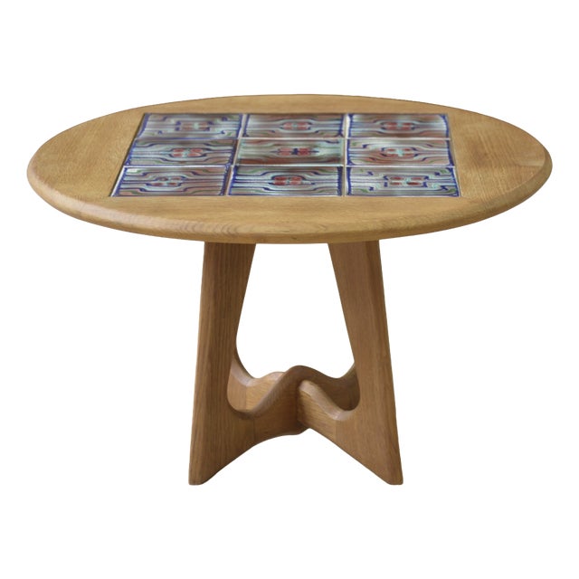 Oak Side Table by Guillerme and Chambron and Ceramic by Danikowski for Votre Maison, 1950s For Sale