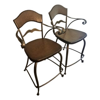 Late 20th Century A Perfect Pair of Swivel Maynard Leather and Brass Bar/Counter Stools For Sale