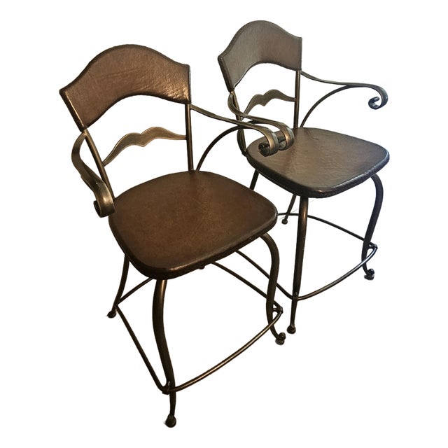 Late 20th Century A Perfect Pair of Swivel Maynard Leather and Brass Bar/Counter Stools For Sale
