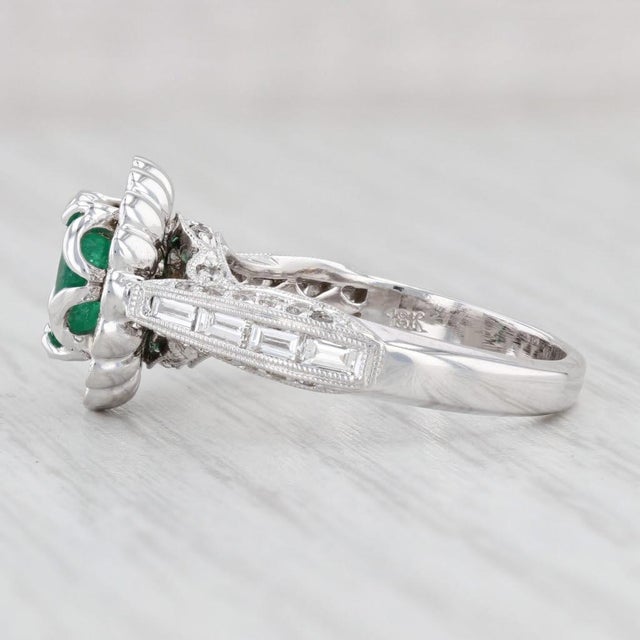 Green 1.97ctw Oval Emerald Diamond Halo Engagement Ring 18k White Gold Size 7 Gia For Sale - Image 8 of 8