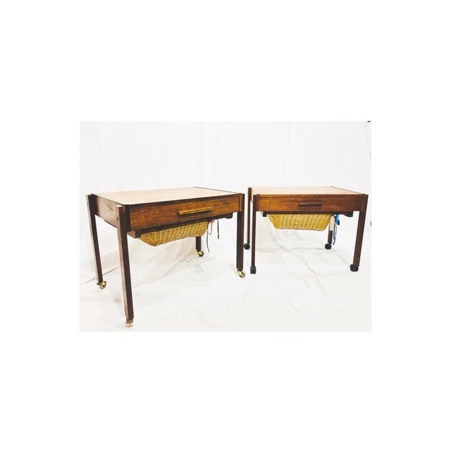 Near pair of Danish Modern sewing tables in the style of P.J. Møbler (also known as P. Jeppesens Møbelfabrik A/S or P.J....