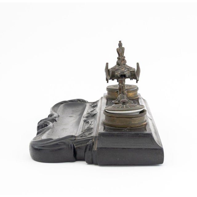 Black Louis XV Style Pewter Mounted Double Inkwell Stand For Sale - Image 8 of 10