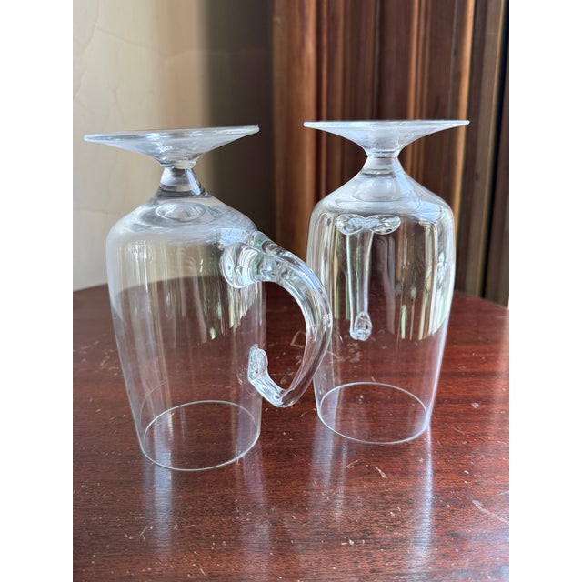 Glass Mid 20th Century Mid Century Modern Hand Blown Crystal Irish Coffee Glasses Footed Teardrop Handles - a Pair For Sale - Image 7 of 10