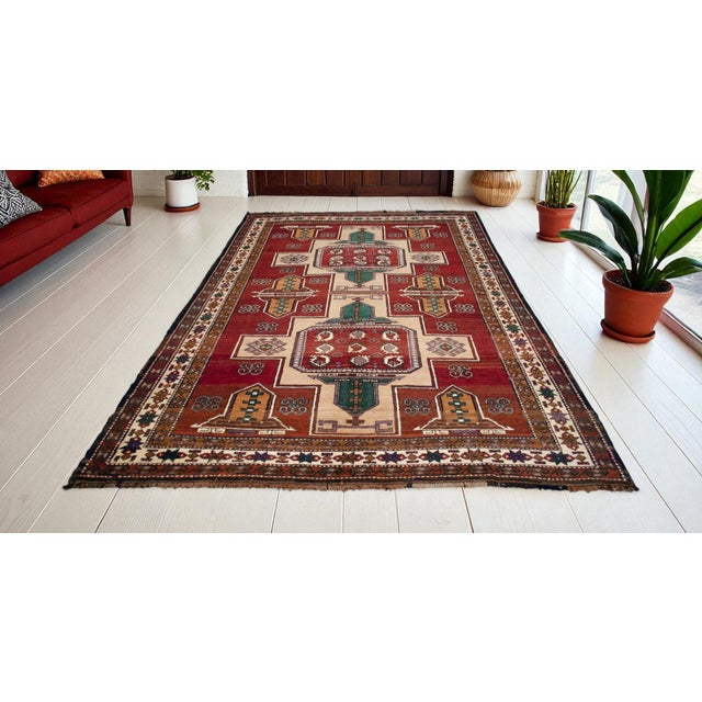 Contemporary Vintage Hand Knotted Turkish Rug Organic Wool Living Room Decor – 6′9″ × 10′6″ For Sale - Image 3 of 15
