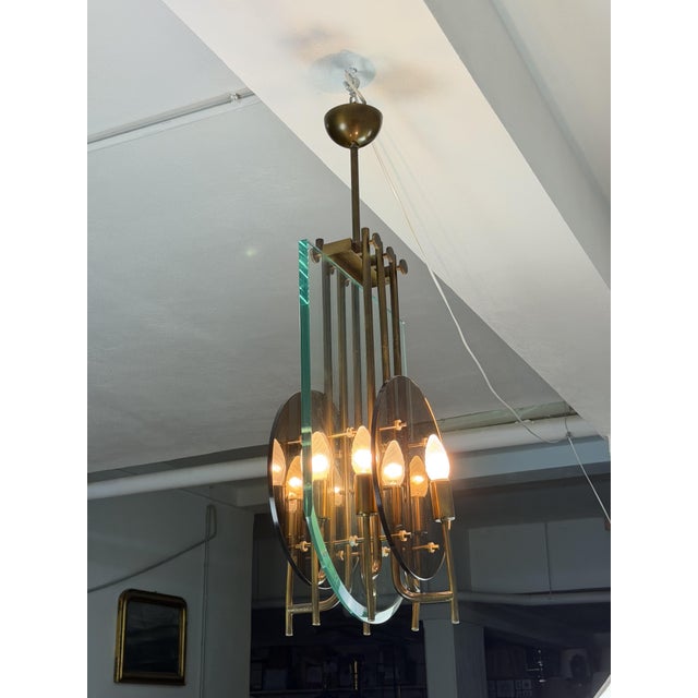 Six-Light Chandelier in Brass and Nile Green Murano Glass, 1960s For Sale - Image 4 of 14