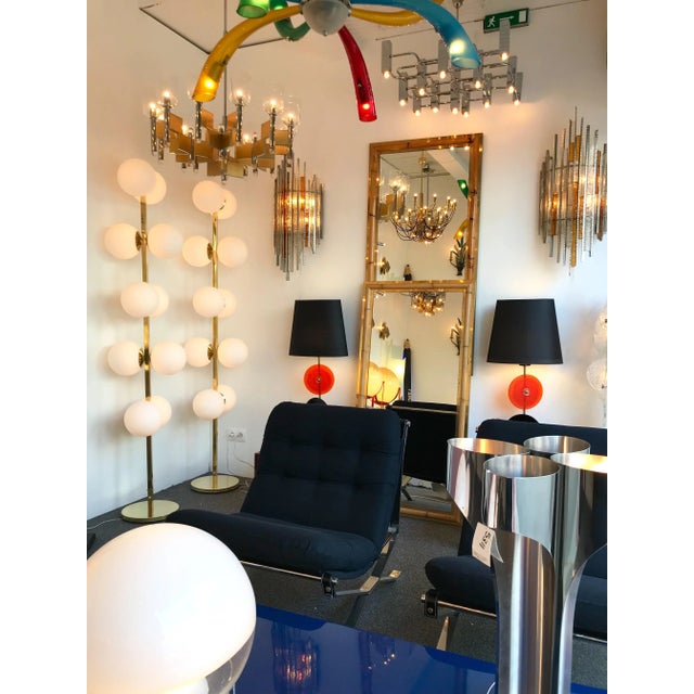 Huge tall contemporary floor lamp brass and opaline Murano glass ball. A great pair possible. Price by lamp. Very...